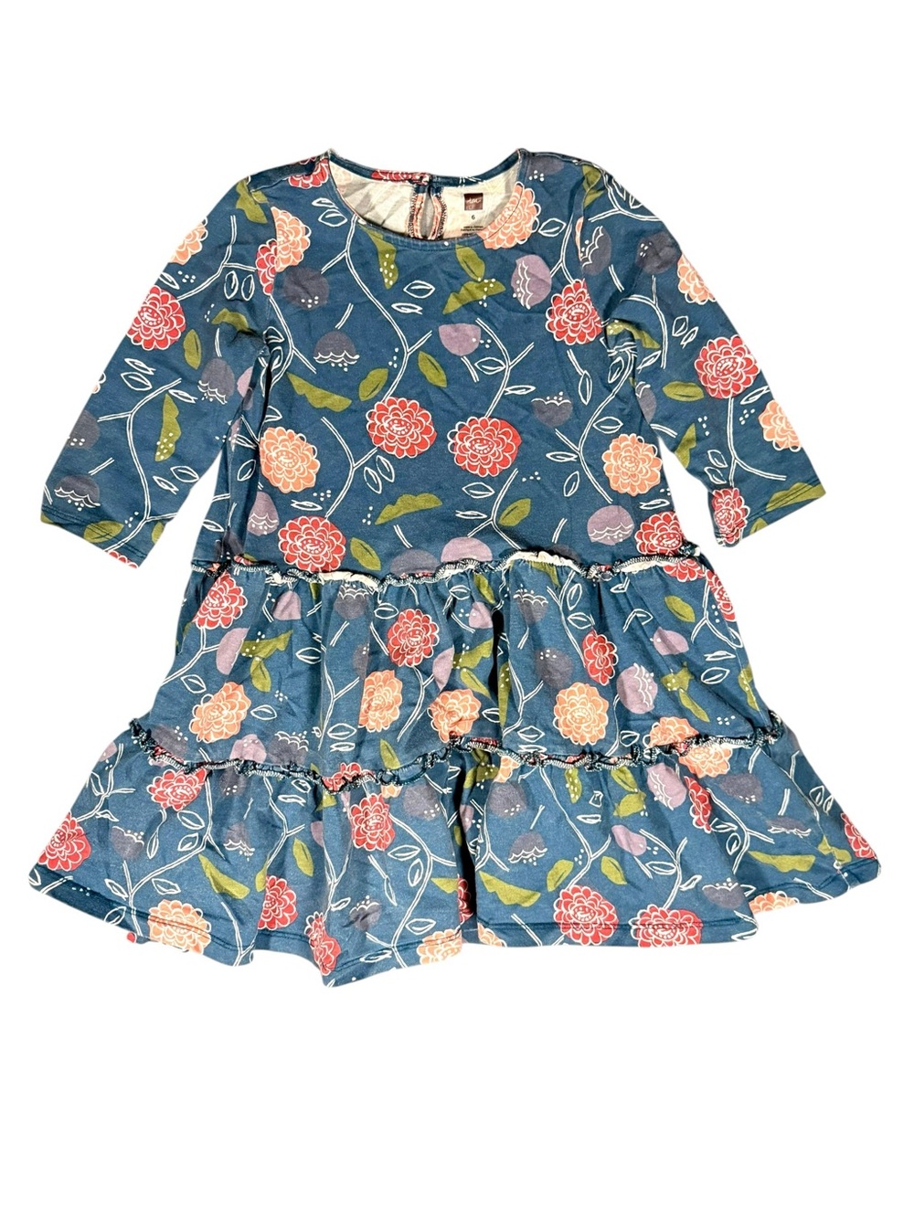 Tea Collection Girls Size 6 Blue Floral Tiered Ruffle Dress Cottagecore